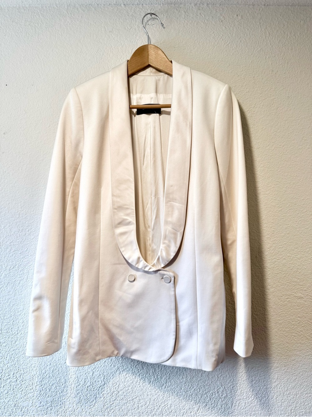 WES GORDON Cream Silk Satin-Trim Shawl Lapel Tuxedo Blazer